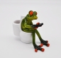 Preview: Frosch auf Toilette mit Smartphone 11 cm hellgrün Dekofigur Froschfigur Zierfigur