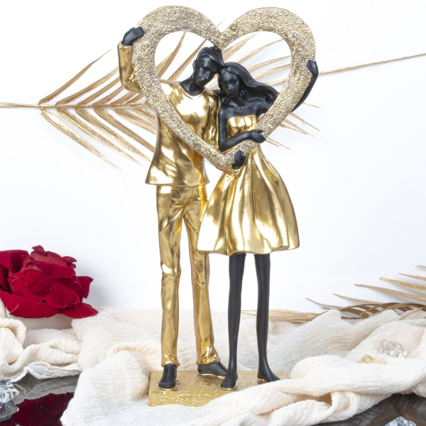 Paarfigur mit Herz aus Kunststein Dekofigur – Exklusive Skulptur Höhe 35,5 cm Breite 17,5 cm