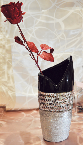 Exklusive Hochwertige Vase Höhe 29,5 cm Dekovase in anthrazit/silber