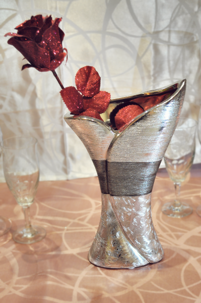 Exklusive Hochwertige Vase Höhe 27,5 cm Dekovase in Silber/Anthrazit