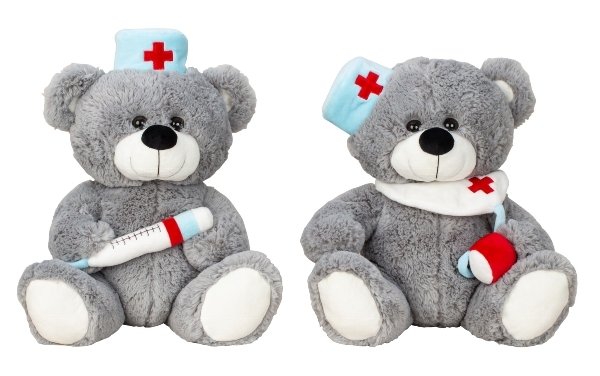 Plüsch Bären Doktor sitzend mit Spritze & Stethoskop Kuscheltier Plüschtier Geschenk 2er SET Arzt