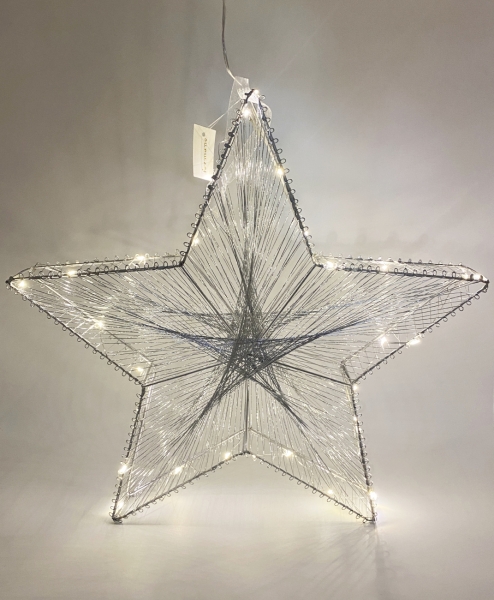 Moderner 3D Stern 40 cm silber mit LED Licht aus Metall Weihnachten Dekoration Geschenk