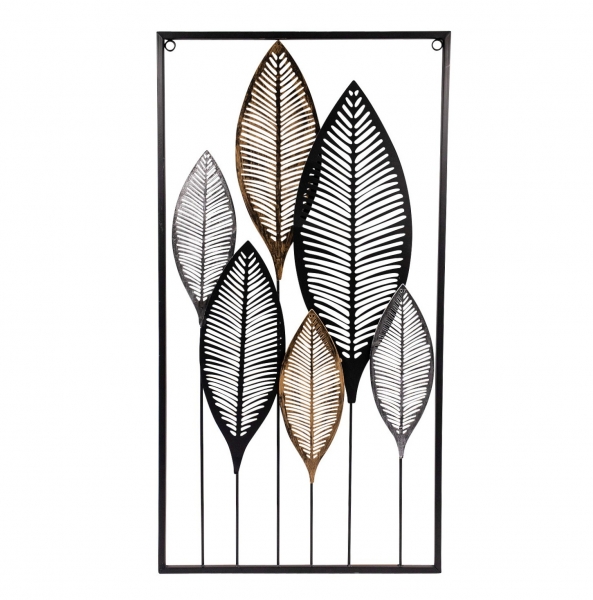 Moderne Metall-Wanddekoration Blätter zum Hängen 75 x 38 cm Wandbild Metallbild