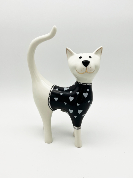 Moderne Katzefigur schwarz weiß 24 cm Katze Deko Trend Dekoration