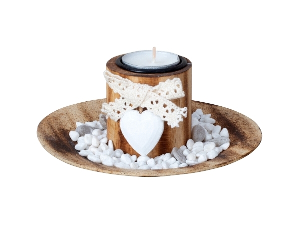 Teelichthalter Set rund mit Herz und Schleife d=15cm Tischdeko Kerzenhalter Dekoration