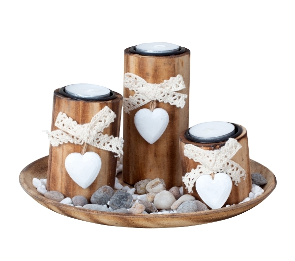 Teelichthalter Set mit Herz und Schleife 21,5cm Tischdeko Kerzenhalter Dekoration