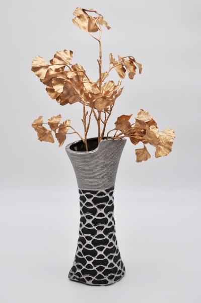 Moderne Vase 30 cm Schwarz/Silber Blumenvase Dekovase Dekoration Black