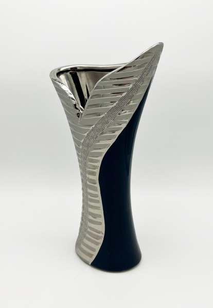 Moderne Vase 30 cm Saphir/Silber Blumenvase Dekovase Dekoration