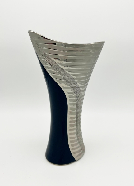 Moderne Vase 30 cm Saphir/Silber Blumenvase Dekovase Dekoration
