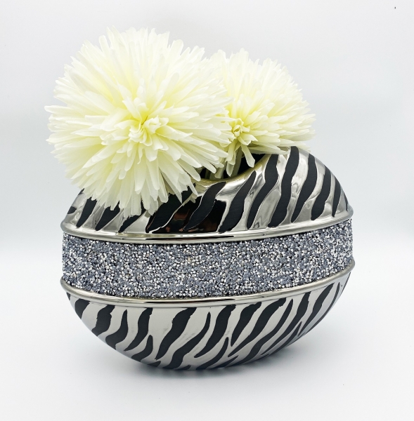 '"Moderne Blumenvase ''Chicago'' 26 x 21 cm Silber/Schwarz/Glitzernd hochwertig Deko Vase"'