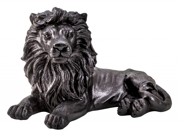 Exklusive XL-Skulptur "Liegender Löwe" schwarz glitzernd Höhe 32 cm Länge 52 cm