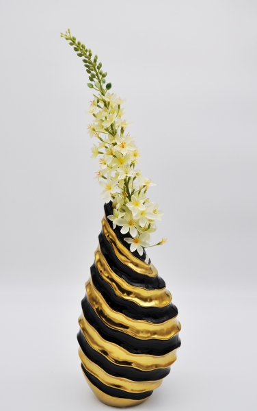 Exklusive Vase 36 cm Schwarz/Gold modern Deko Blumenvase Dekovase