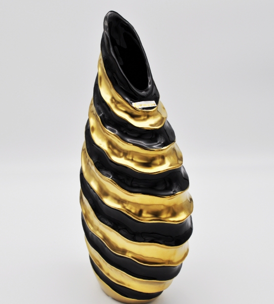 Exklusive Vase 36 cm Schwarz/Gold modern Deko Blumenvase Dekovase