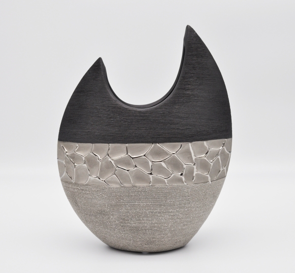 Moderne Vase 30 cm Silber/Grau flach/oval exklusiv Deko Blumenvase Dekovase