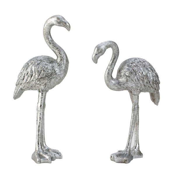 Designer Flamingo 2er SET Höhe 24 cm + 20 cm silberfarben glitzernd