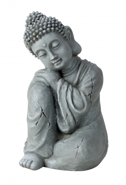 Elegante Buddha Skulptur sitzend grau Höhe 34,5 cm Dekoration Statue Garten
