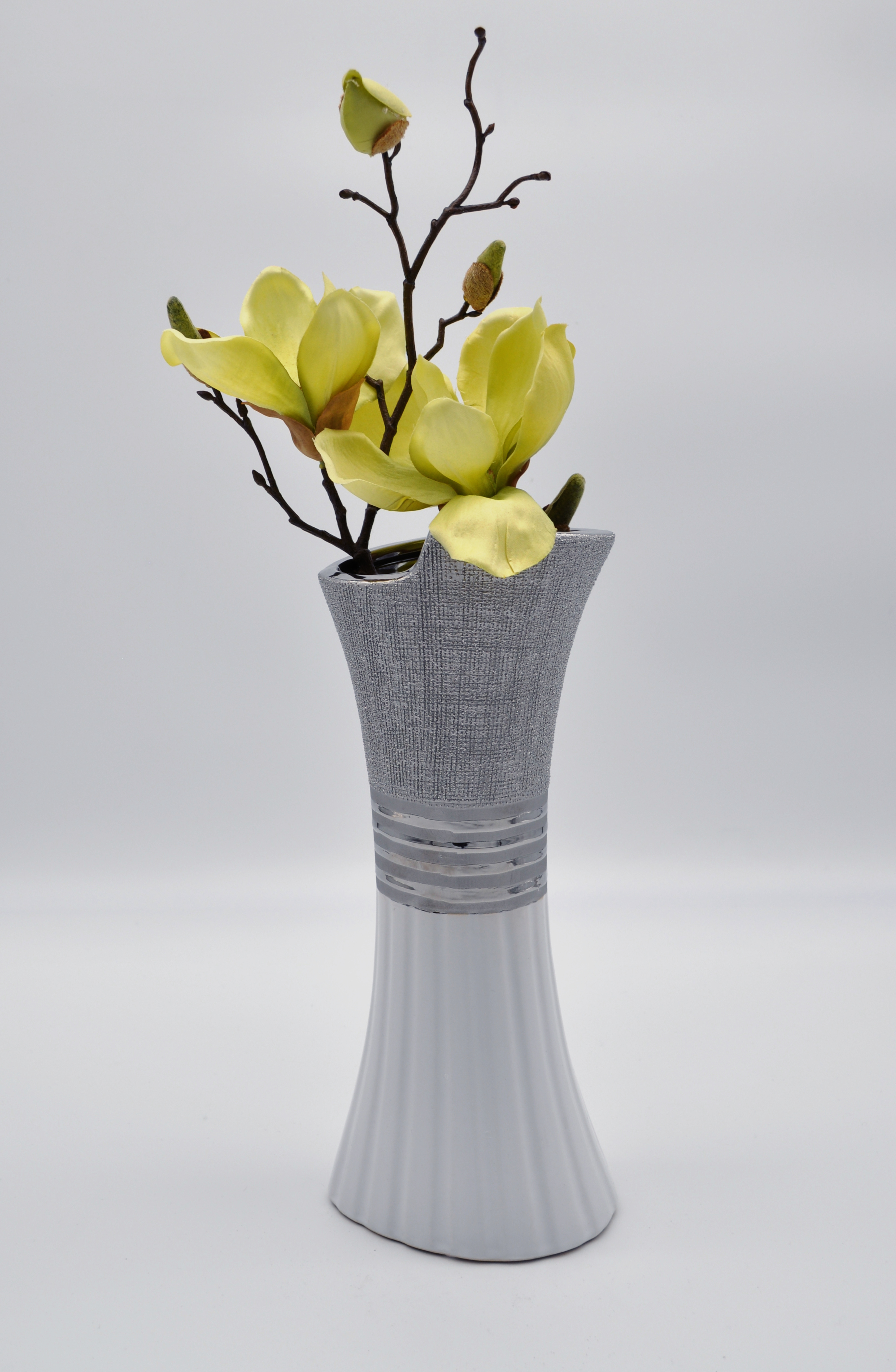 Dekovase Vase Blumenvase 30 cm Hoch Deko Modern Design Keramik weiß grau LN39-11 