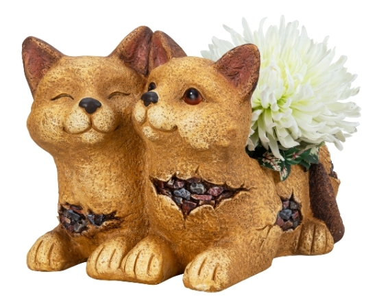Pflanzgefäß "Lustige Katzen" - 24cm Hoch, 31cm Lang, Kunststein Blumentopf für Garten und Balkon Dekoration