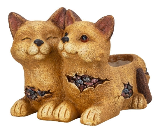 Pflanzgefäß "Lustige Katzen" - 24cm Hoch, 31cm Lang, Kunststein Blumentopf für Garten und Balkon Dekoration