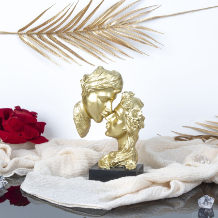 Goldenes Paar mit schwarzem Sockel aus Kunststein – Exklusive Skulptur Höhe 29 cm Breite 13 cm