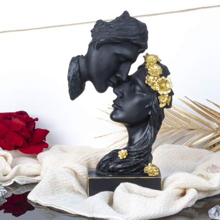 Schwarze Skulptur mit goldenen Akzenten Paar aus Kunststein – Exklusive Figur Höhe 30 cm Breite 18 cm