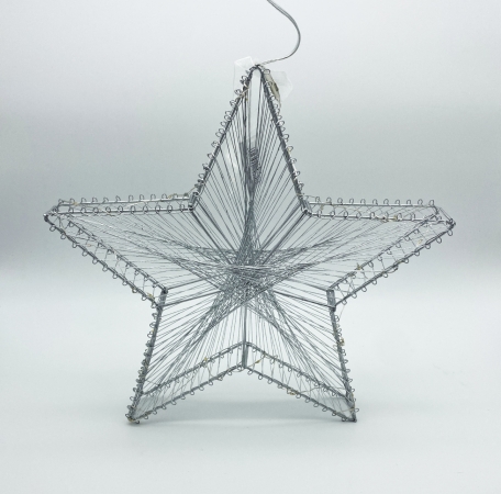 Moderner 3D Stern 30 cm silber mit LED Licht aus Metall Weihnachten Dekoration Geschenk
