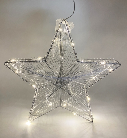 Moderner 3D Stern 30 cm silber mit LED Licht aus Metall Weihnachten Dekoration Geschenk