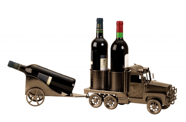 Weinflaschenhalter "Truck mit Anhänger" Länge 66 cm Höhe 19 cm