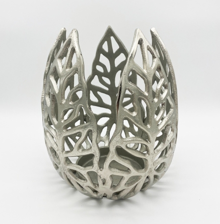 '"Moderner Kerzenhalter ''Blumen'' 23 cm x 18 cm Alu Silber Kerzen bis D: 10,5 cm"'