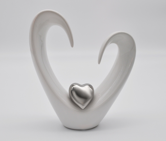 Elegantes Dekoherz Deko 25 cm Weiß/Silber Dekoration Herz Skulptur Liebe