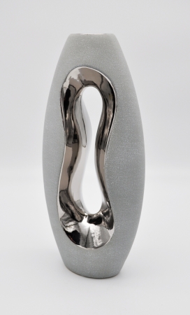 Hochwertige Vase 36 cm Stein/Silber modern Dekovase Dekoration Blumenvase