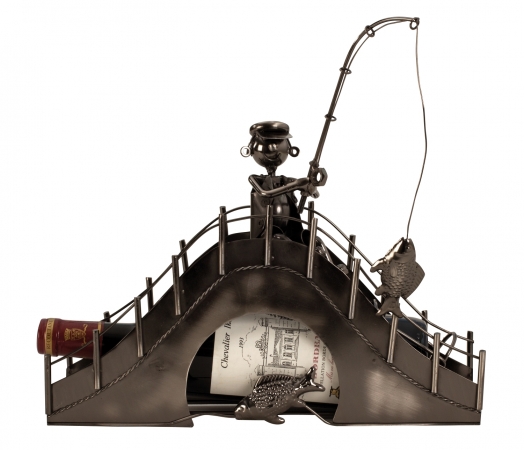 Stylischer XL-Weinhalter "Angler auf Brücke" Höhe 31,5 cm Breite 33 cm