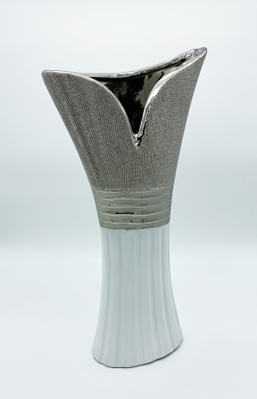 - Geschenkartikel Vase Keramik 40 Blumenvase Dekovase und Hochwertige cm Weiß/Silber modern Dekoration Dekoration innovative