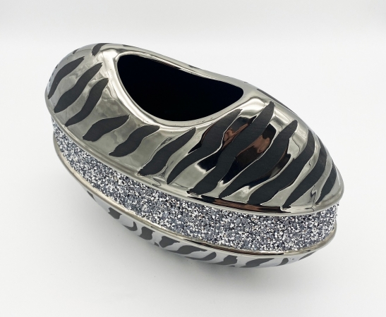 '"Moderne Blumenvase ''Chicago'' 26 x 21 cm Silber/Schwarz/Glitzernd hochwertig Deko Vase"'