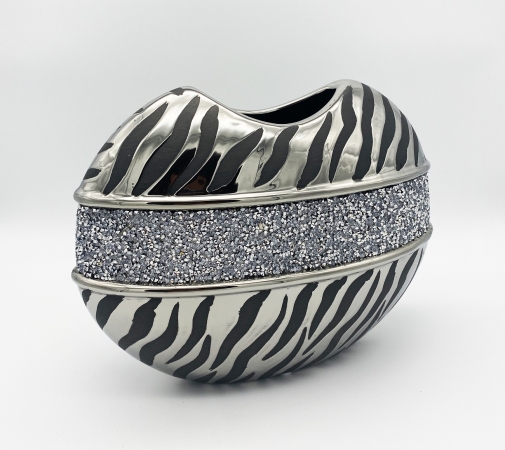 '"Moderne Blumenvase ''Chicago'' 26 x 21 cm Silber/Schwarz/Glitzernd hochwertig Deko Vase"'