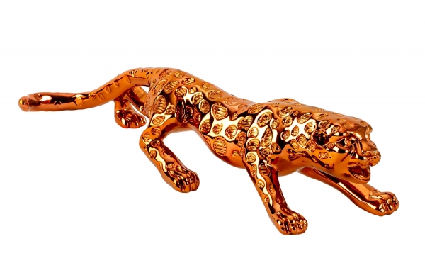 Skulptur Leopard bronzefarben Länge 30 cm Höhe 6 cm