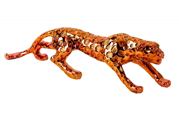 Skulptur Leopard XL bronzefarben Länge 55 cm Höhe 13 cm