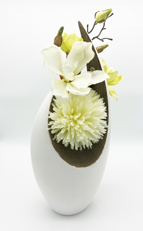 Moderne Blumenvase 43 cm Holzoptik/Weiß Modern Vase Deko