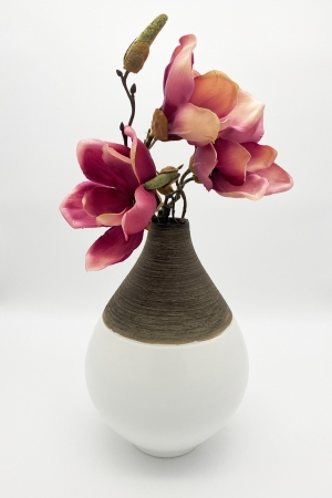 Moderne Blumenvase 25 cm Holzoptik/Weiß Modern Vase Deko