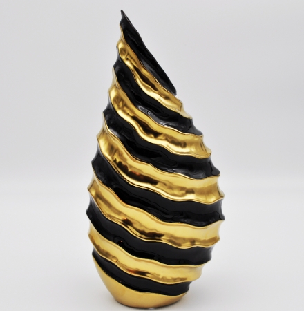 Exklusive Vase 36 cm Schwarz/Gold modern Deko Blumenvase Dekovase