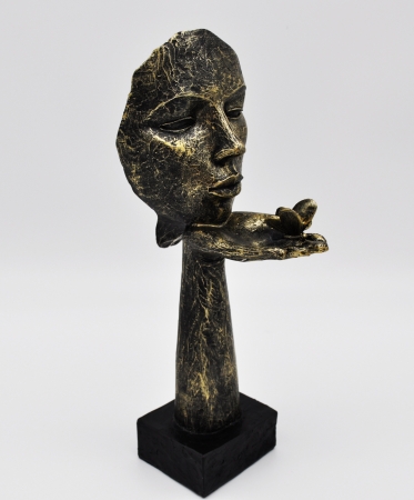 Moderne Deko Büste 34 cm Antikfarben Skulptur Keramik Liebe Kuss Dekoration